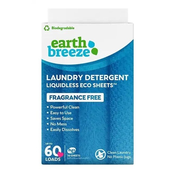 Earth Breeze Laundry Detergent Liquidless 30 Sheets 60 Loads Choose Scent or Not - Picture 2 of 3